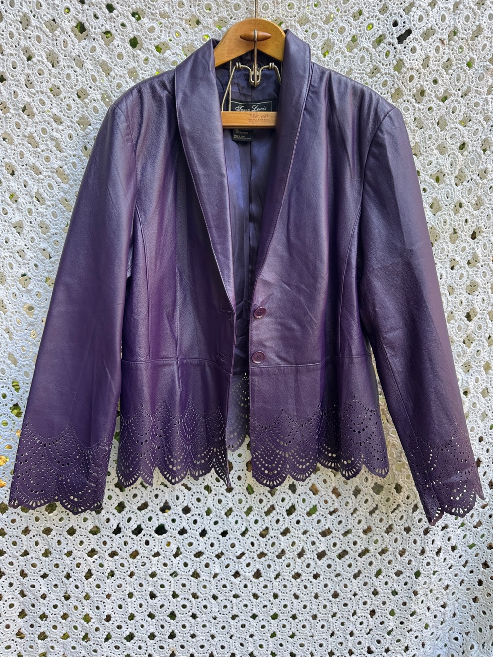 Terry Lewis Classic Luxuries Purple Leather Jacket with Scalloped LaserCut large